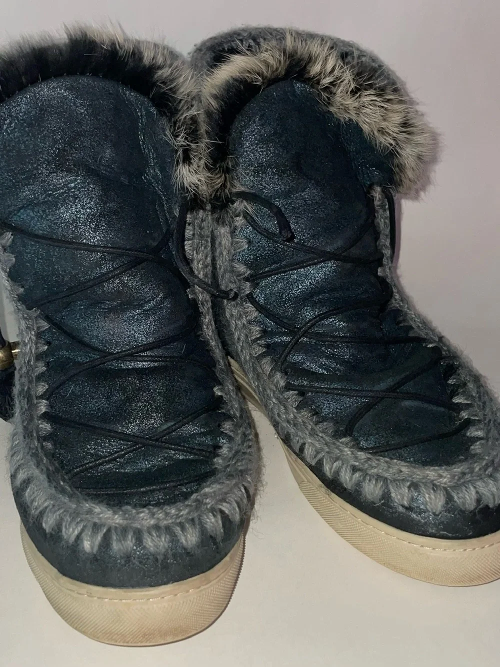 Mou Fur-Trim Lace-Up Winter Boots
